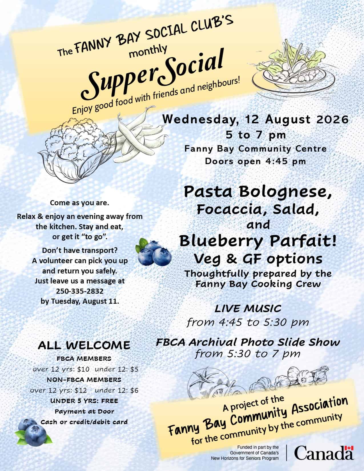Flyer for Fanny Bay Community Association's August Supper Social event.